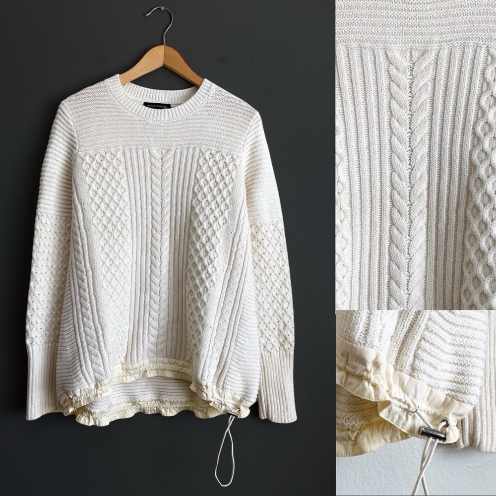 Banana Republic Mohair Wool Cream Cable Knit Pullover Crew Sweater Relaxed Fit S